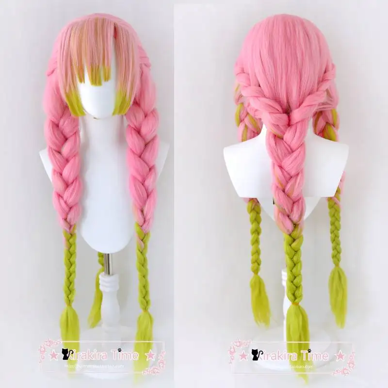 

Kanroji Mitsuri Cosplay Wig Kimetsu No Yaiba Costume Long Pink Mixed Green Braid Wigs Heat Resistant Synthetic Hair Role Play