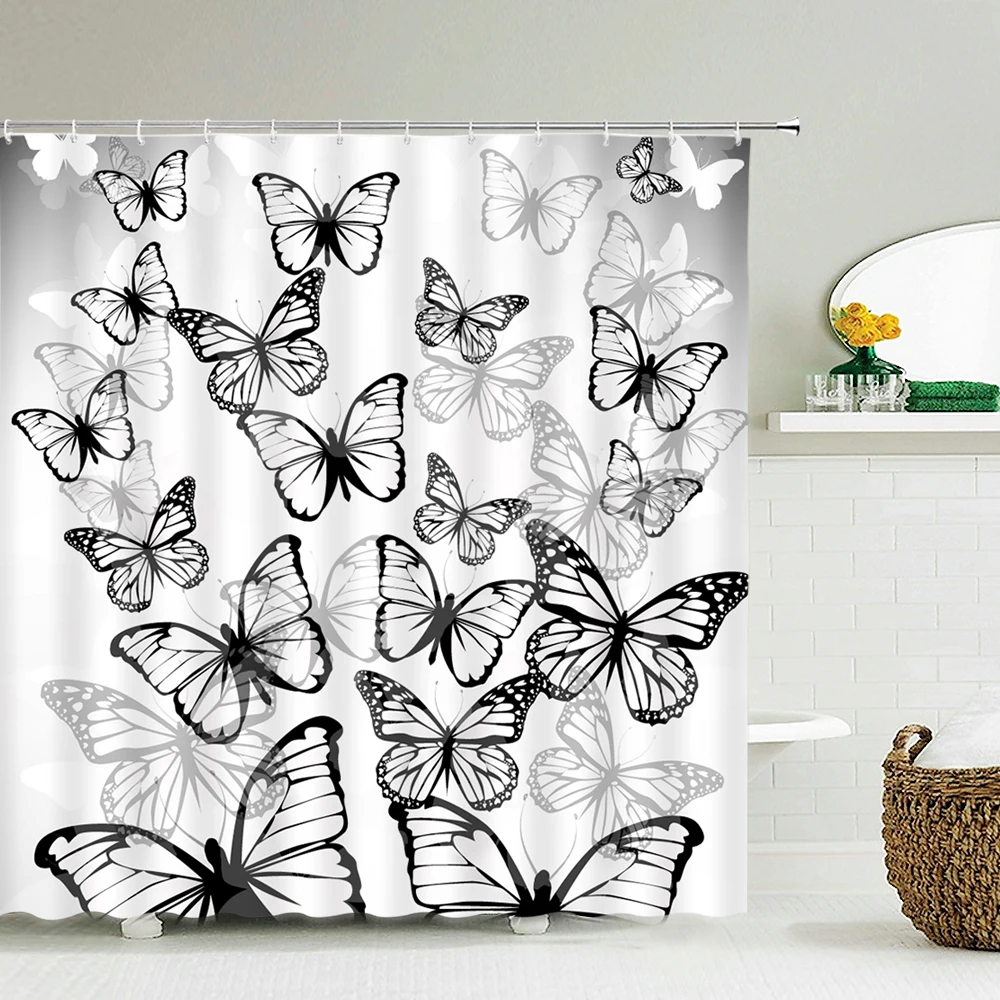 

Butterfly Pattern Shower Curtains Bathroom Curtain High Quality 3D Printing Flower Waterproof Fabric Bath Curtain Home Decor