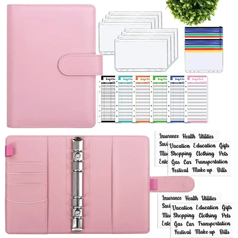 

With Cash Organizer Notebook Money Saving For Set Budget Envelopes 2023 Leather Binder System Bill Pockets Pink