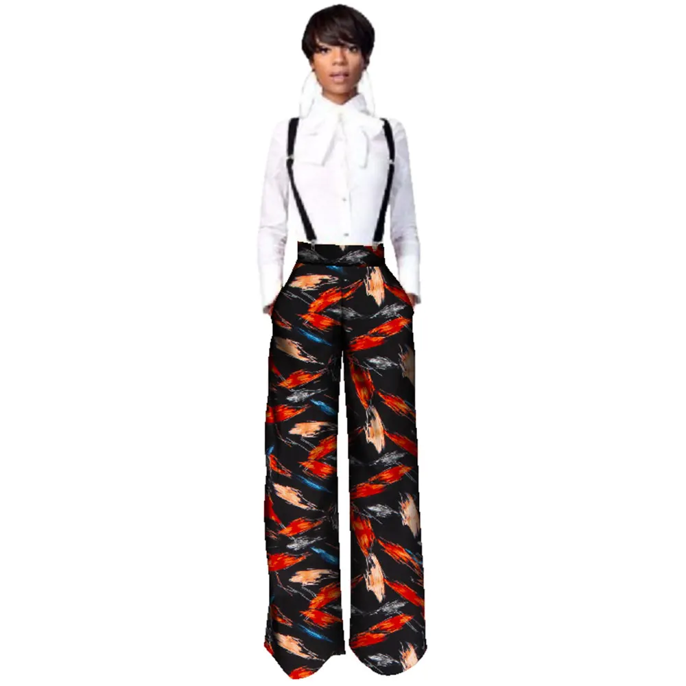BRW Pants African Straight Full Length Trousers One Piece Romper with Print Dashiki Clothing for Women WY2478