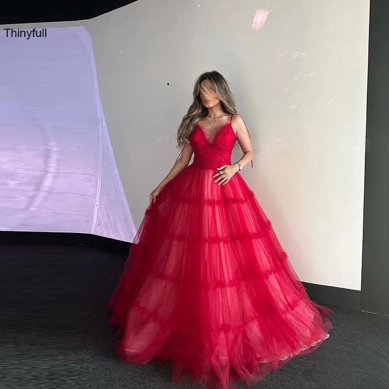 

Thinyfull A-line Tulle Evening Party Dresses Sweetheart SleevelessProm Gown Saudi Arabia Formal Occasion Events Dress 2023