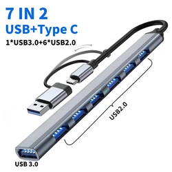 Enhanced USB-C Adapter Docking Station with Multi-Port Hub and Card Reader (7 in 2 USB)
