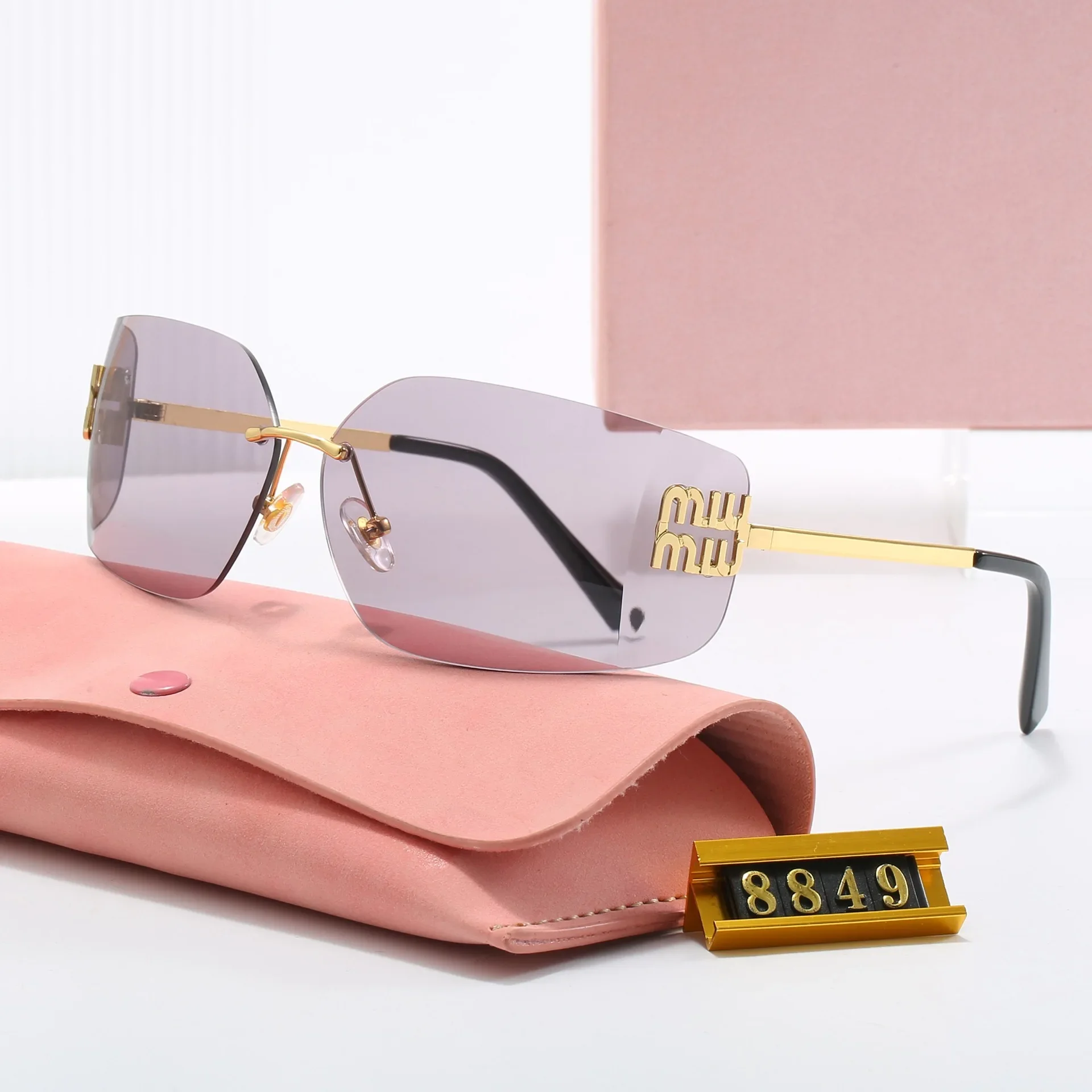 

2024 New y2k Frameless Sunglasses очки Women's Large Frame Fashion luxury Brand Personalized Retro Internet Famous Glasses 선글라스