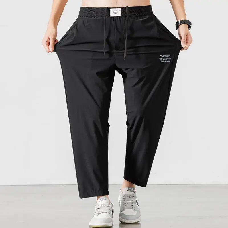 9xl 8xl Men's Nylon Ice Silk Spring Summer Elastic Waist Streetwear Wide Leg Pants Loose Casual Big Size Trousers for Men casual pants