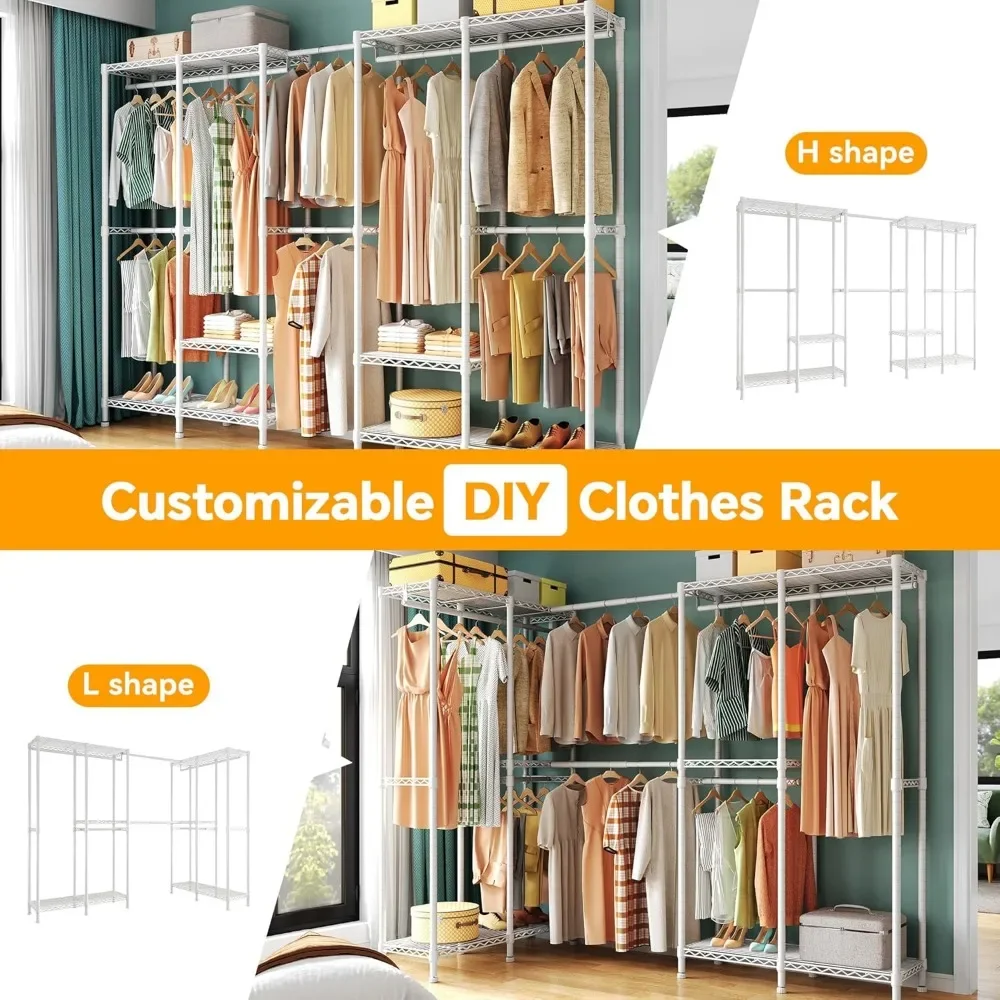 New2025-H5 Pro Heavy Duty Clothes Rack Wardrobe Closet for Hanging Clothes, Freestanding Garment Rack with Expandable Hanger Rod
