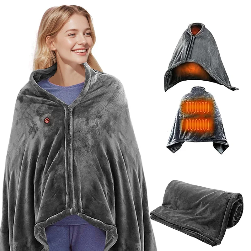 USB Electric Heated Blanket Shawl 3 Heated Level Throw Blanket 5v USB Charging Coral Velvet 8 Areas Fast Heating, electric heating blanket,electric heating pad