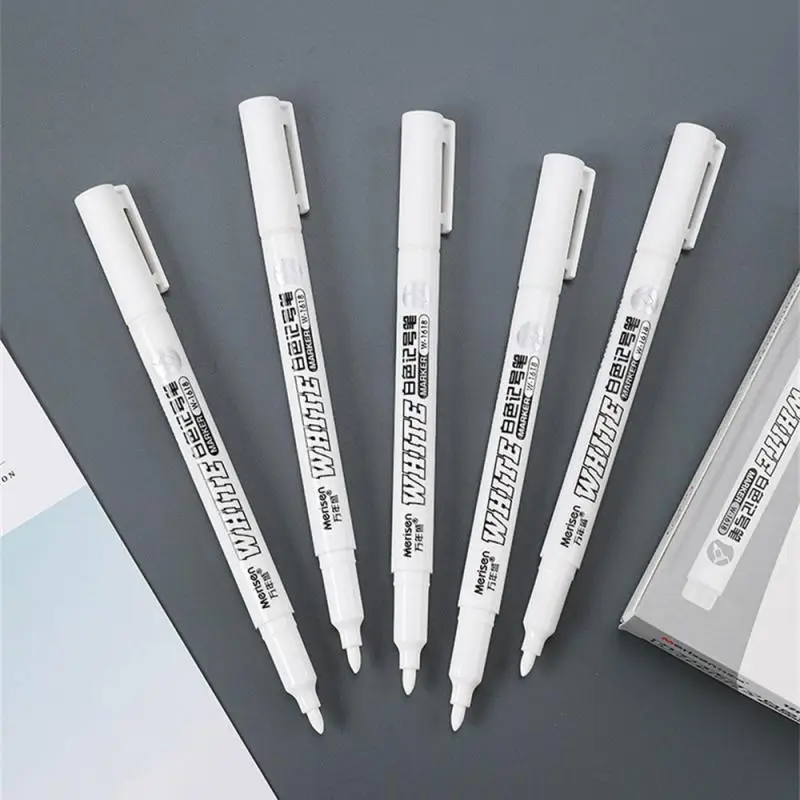 White Permanent Paint Pen Fine Head White Marker 1mm Quick-Drying Oil Waterproof Graffiti Pens Tire Fabric Wood Painting