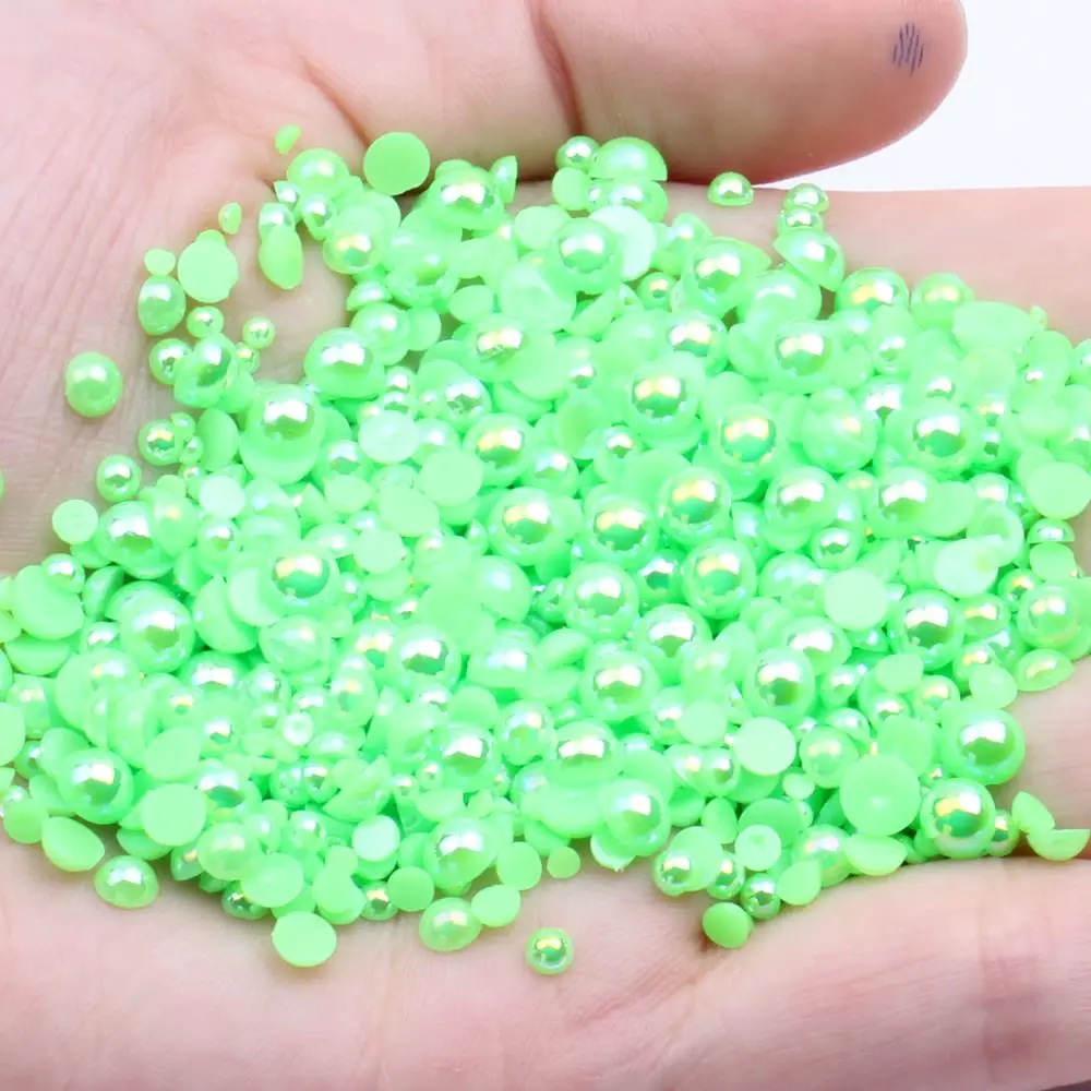 

1.5-12mm Green AB Half Round Craft ABS Imitation Resin Pearls Flatback Scrapbook Beads Use Glue DIY Crafts Embellishments