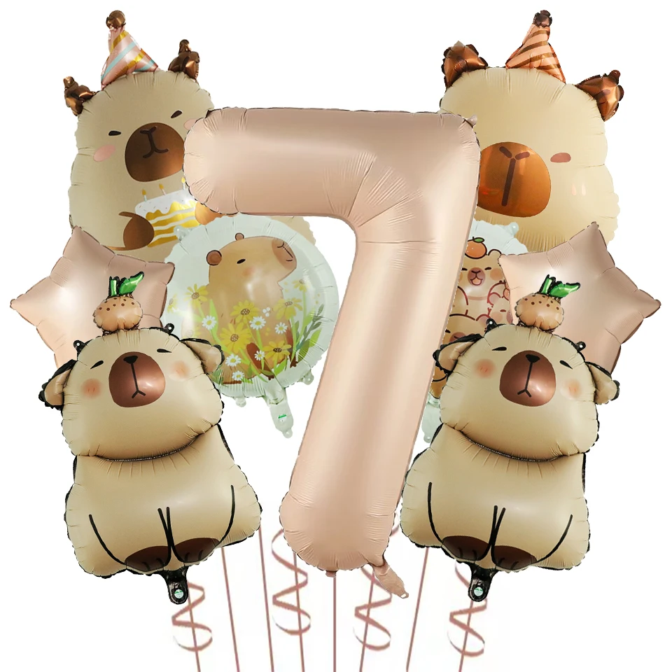 thumbnail image 1 of Globos de papel de aluminio con forma de capibara, de 40 pulgadas, color caramelo y chocolate, para fiesta de cumpleaños, baby shower, 9 unidades, 1 of 5