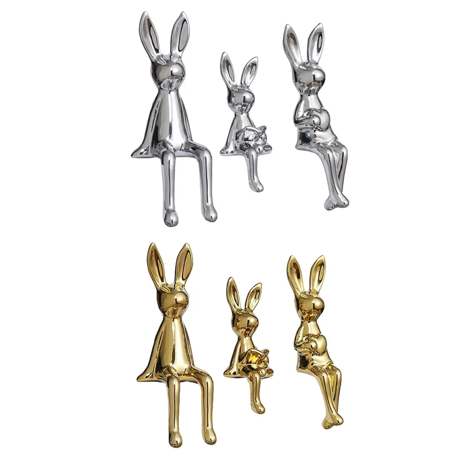 

3x Bunny Family Figurine Collectible Modern Table Centerpiece Rabbit Statues for Hallway Home Bedroom Bookshelf Living Room