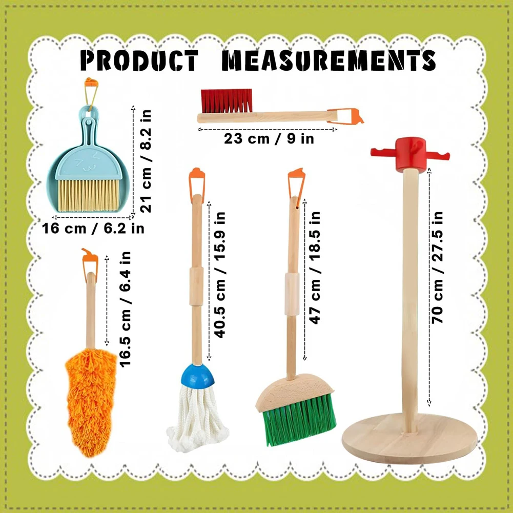 Wooden Kids Cleaning Set with Kids Broom and Mop Set Housework Pretend Play Toy Housekeeping Play Gift for Toddlers