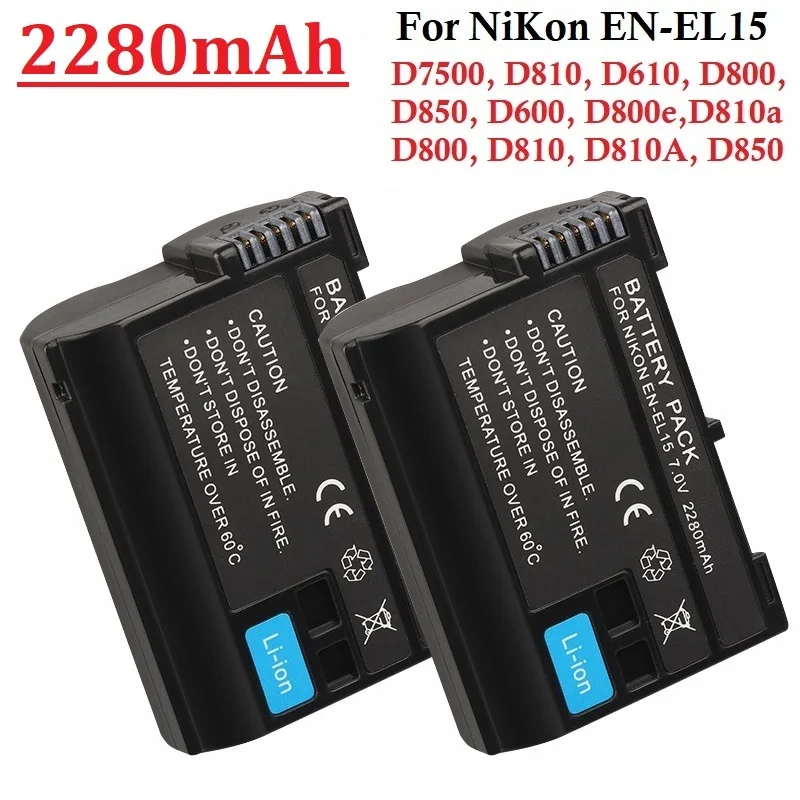 Batteria Per Fotocamera 2280Mah En-El15 Enel15 En El15 Per Nikon Z5,Z6,Z7,D7100,D7200,D7500,D850,D750,D7500,D810,D500,D600
