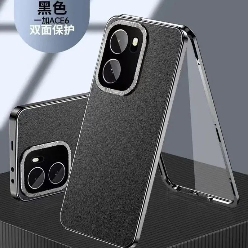 Luxury Double-Sided Tempered Glass Leather Cover with Shockproof Bumper