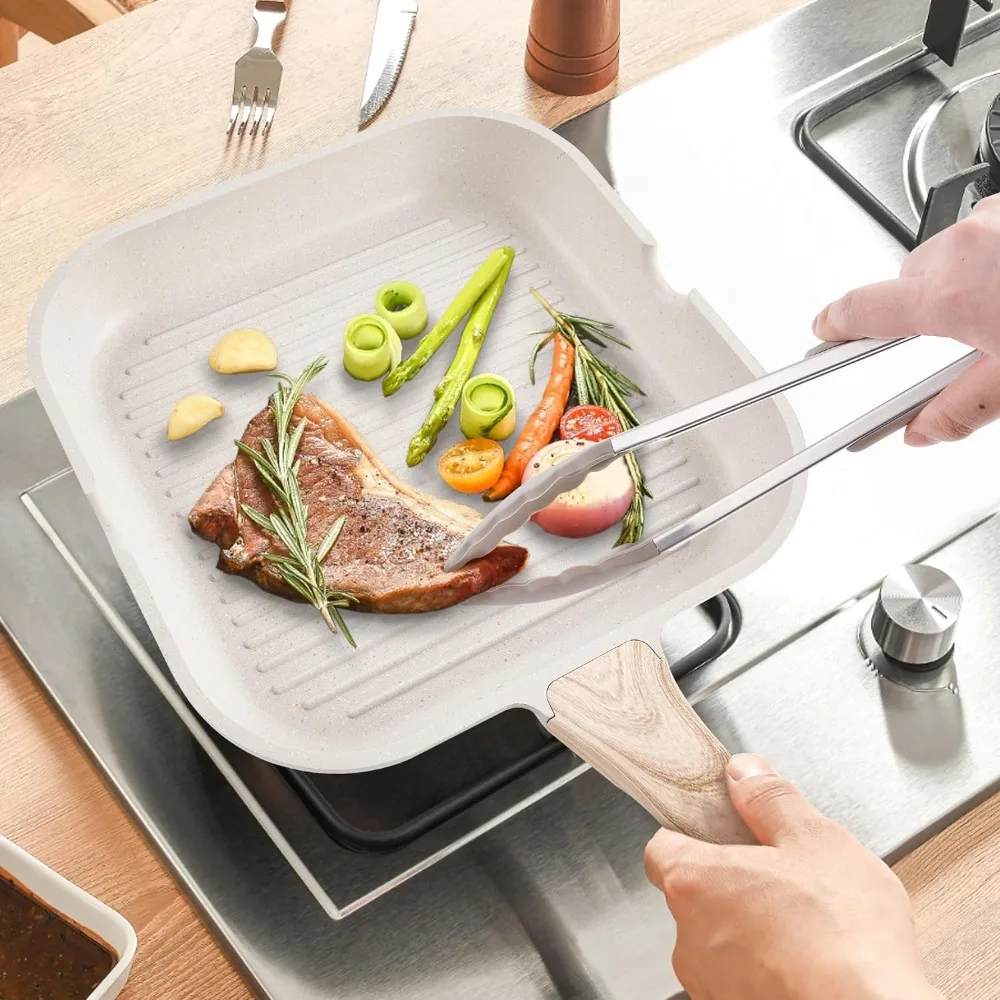 Nonstick Granite Stone Cookware Sets Induction casseroles & Saucepan & Frying Pans for Cooking PFOS PFOA Free Grill Pan Gray