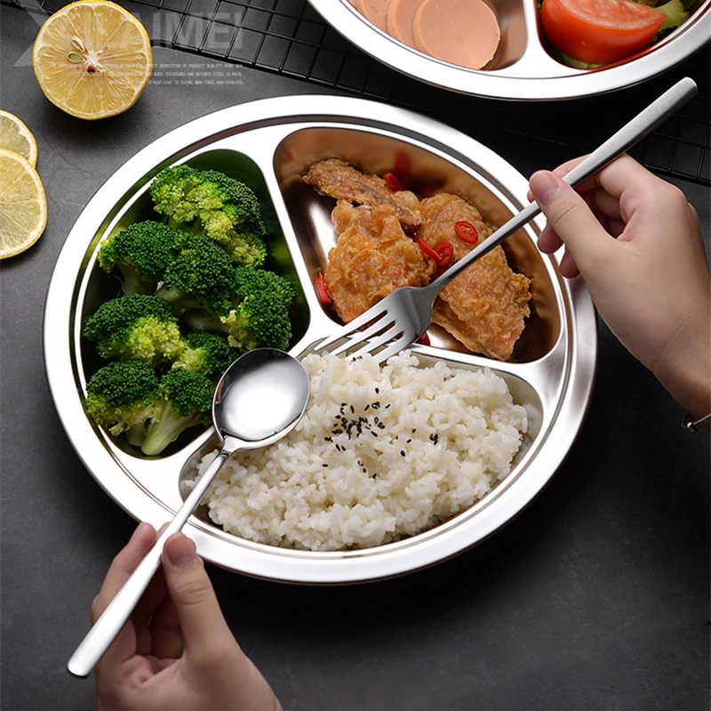 Dining dish Stainless Steel Round Serving Tray Divided Food Dinner Plates Canteen Lunch Dishes Container Home Dinnerware