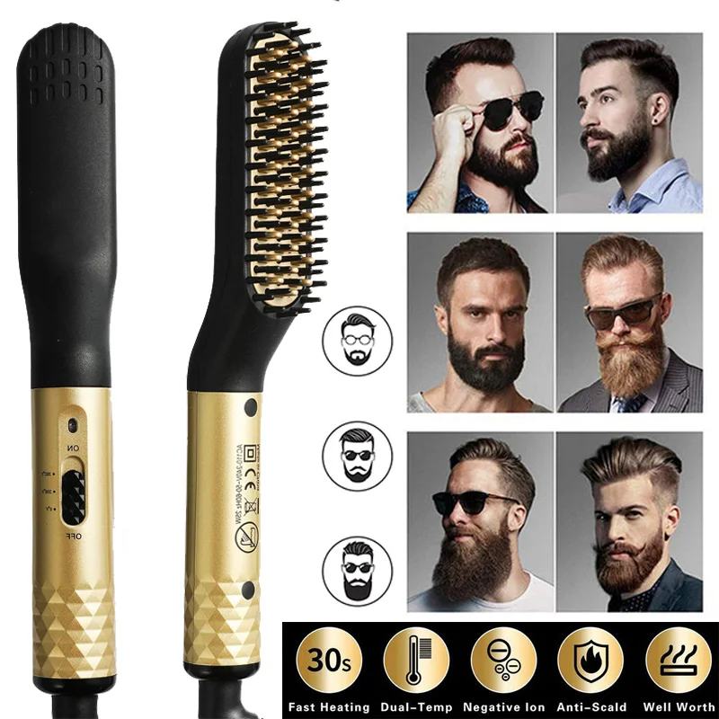 New Hair Straightener Quick Heated Electric Hot Comb Professional Negative Ion  Anti-Scalding Ceramic Beard Straightener Brush 6