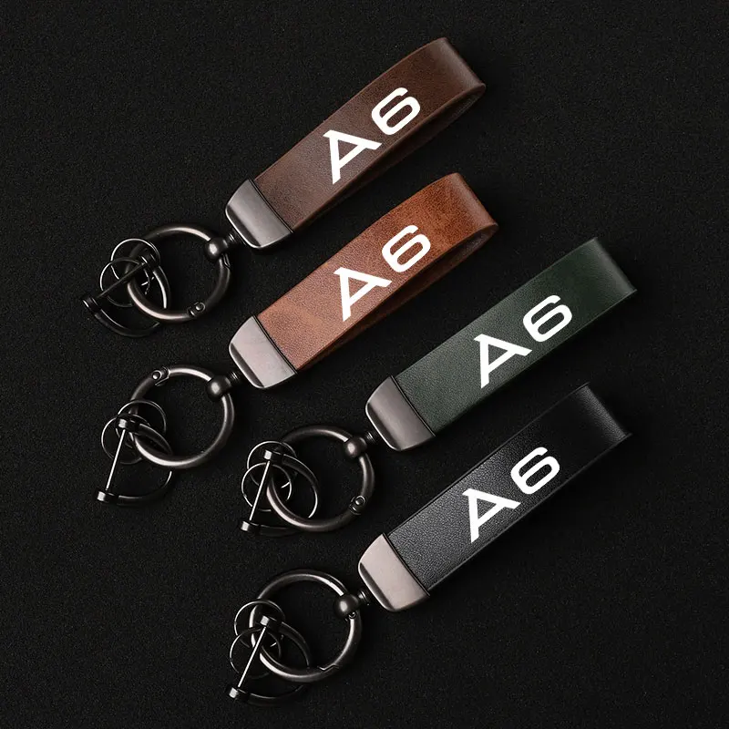 

Fashion Leather Keychain Business Gift Key Strap Men Women Car Logo Custom Keyring For Audi A6 Accessories