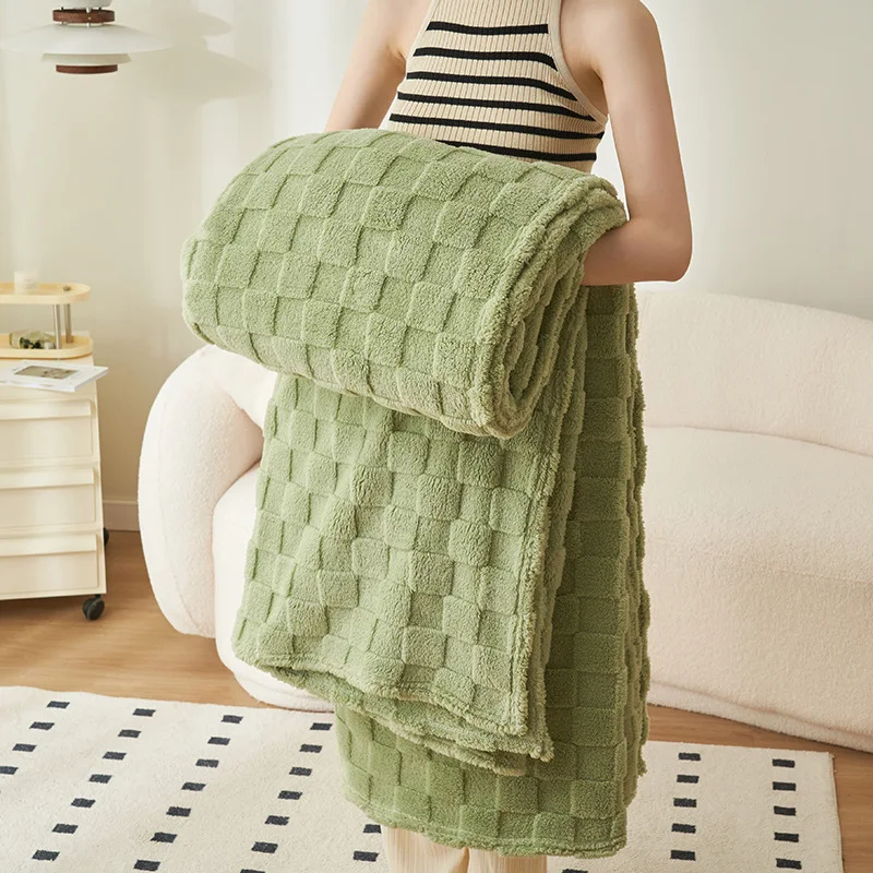 

Solid-color Waffle Blanket blanket Winter Warm 100% MicrSofa Blanket Thickening and Soft ,Coral Fleece Bed Blanket For Bedding
