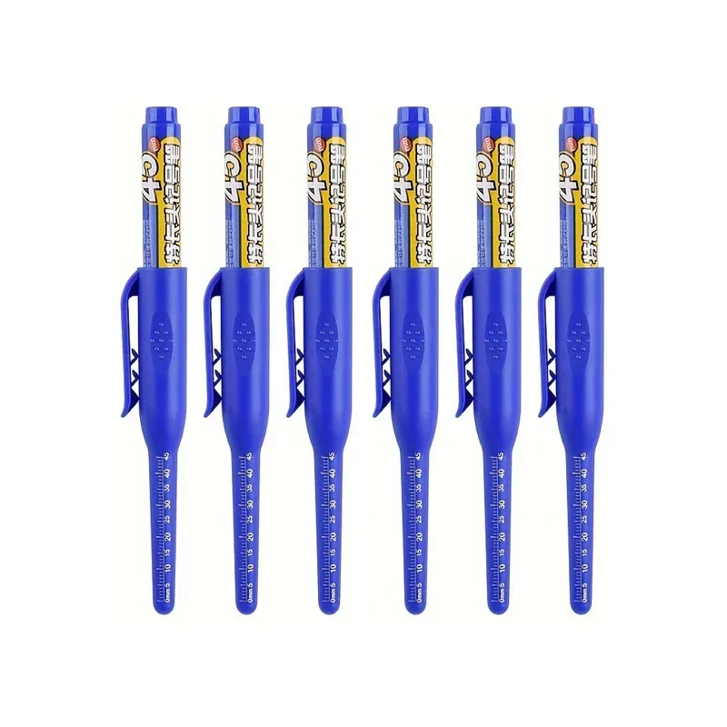 6pcs Permanent Marker Pen 45mm Deep Drill Hole Long Lengthen Nib Waterproof For Bathroom Woodworking