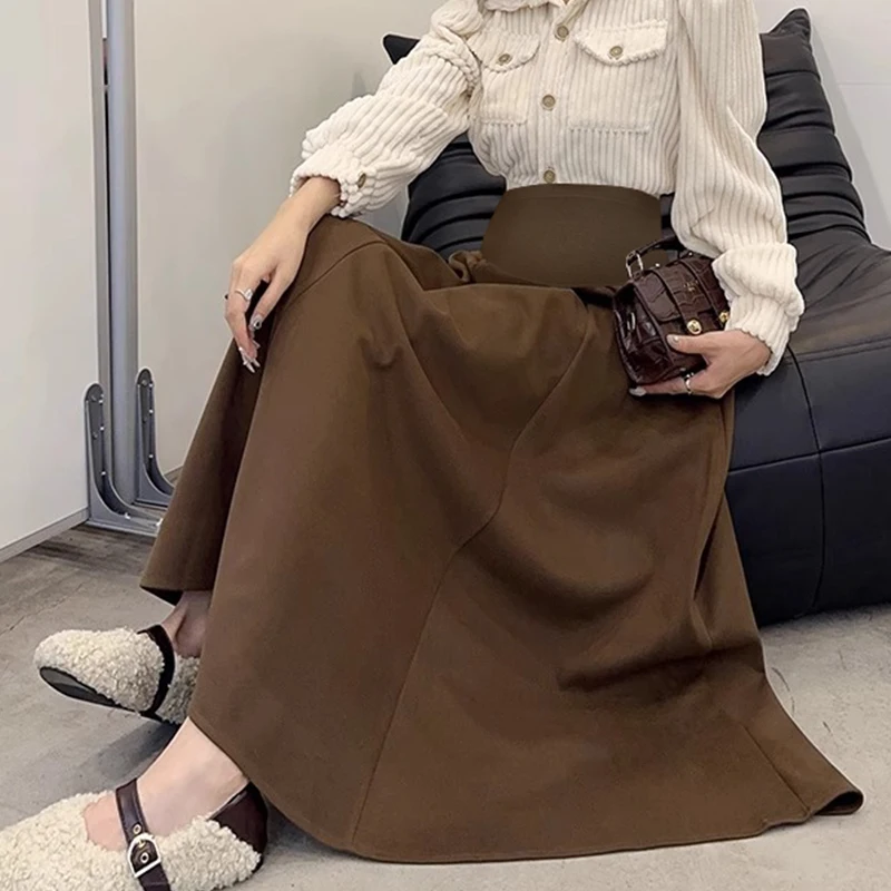 Dense Woolen Maternity Long Skirts Elegant A Line Big Bottoms Clothes for Pregnant Women Autumn Winter Pregnancy