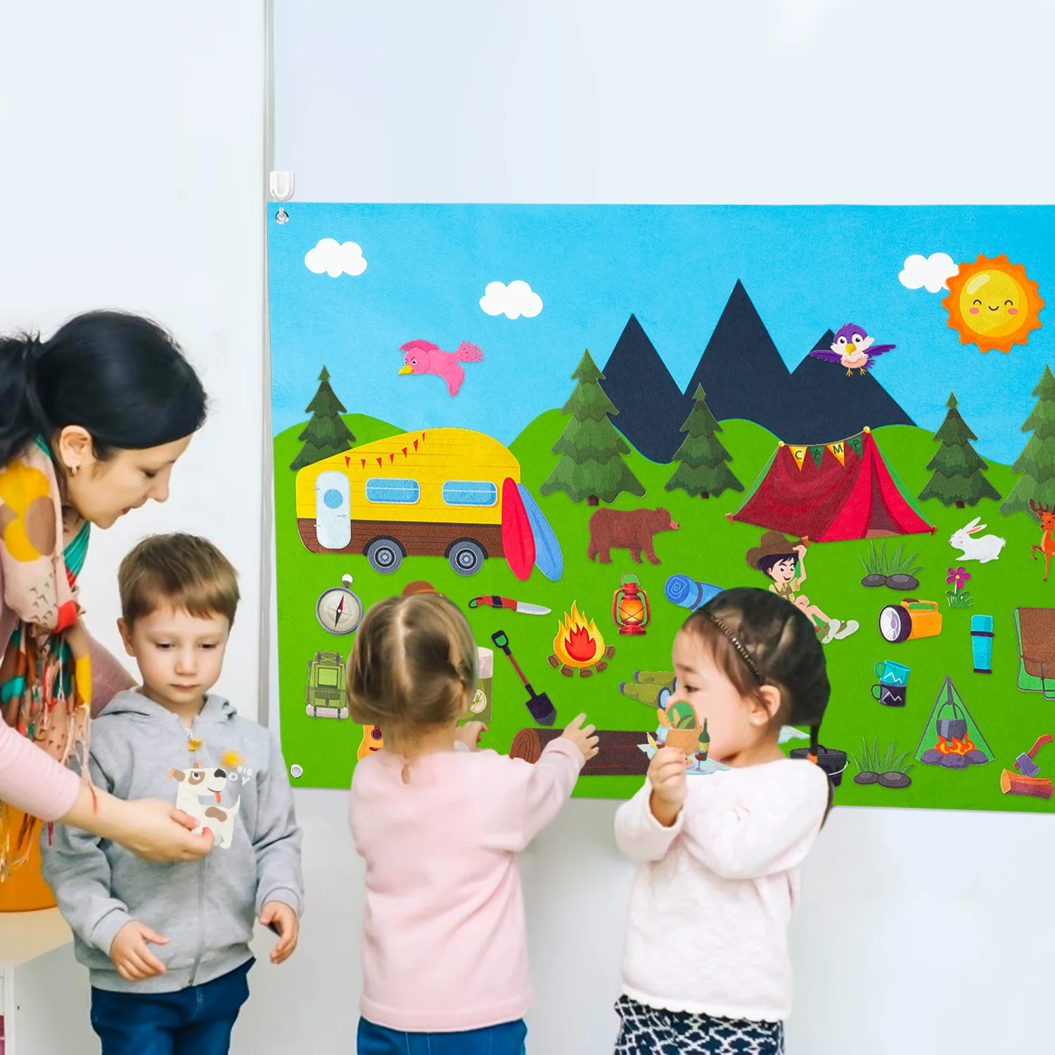 41Pcs Full Felt Storyboard Kid Favor Cartoon Calender/Depiction/Jesus/Camp Theme Puzzle Poster Decor for Anniversary Classroom