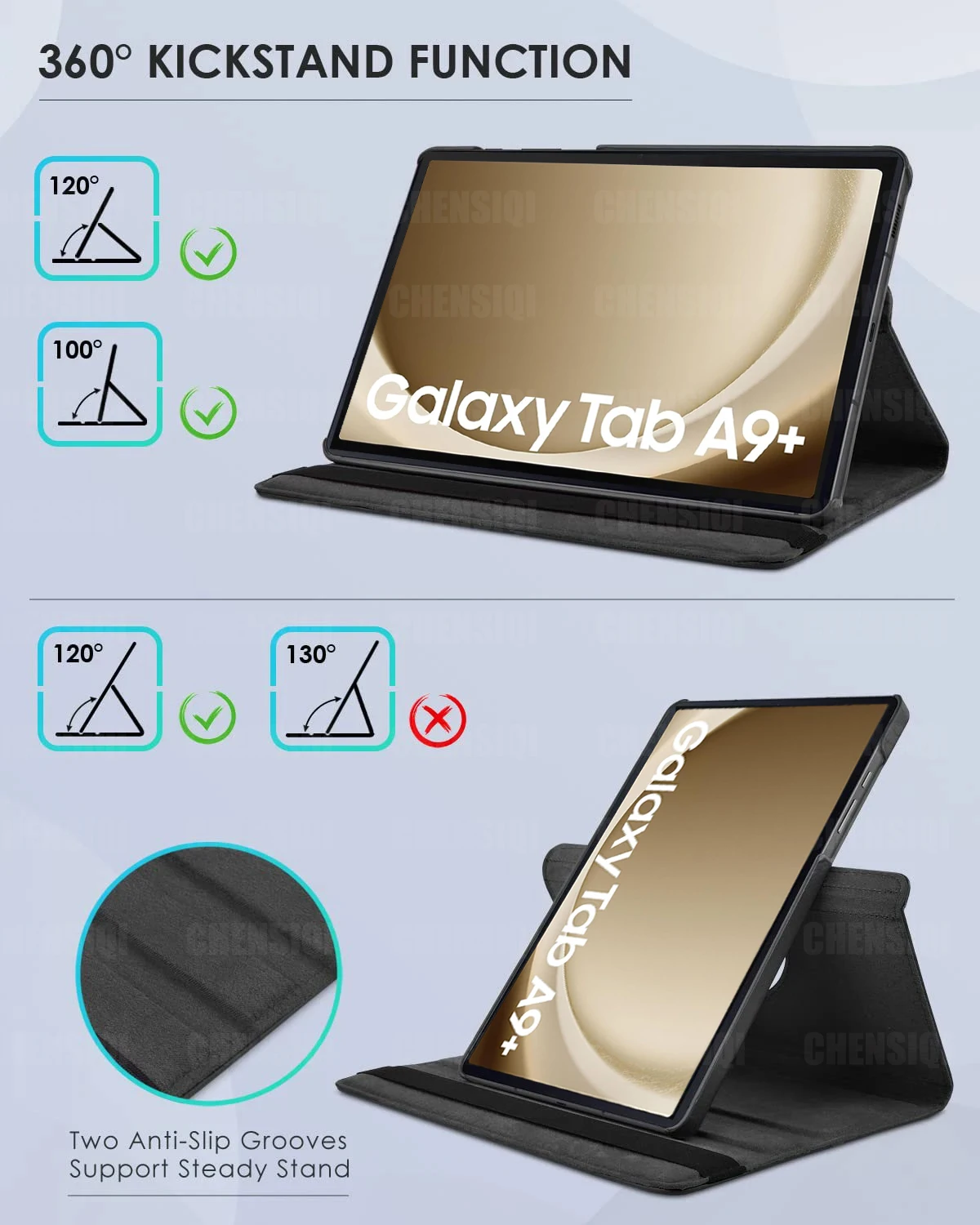 Case for Samsung Galaxy Tab A9+ (11 inch) A9 Plus 2023 PU Leather Cover Sleep Wake Function 360 Rotating Stand Protective Shell 3