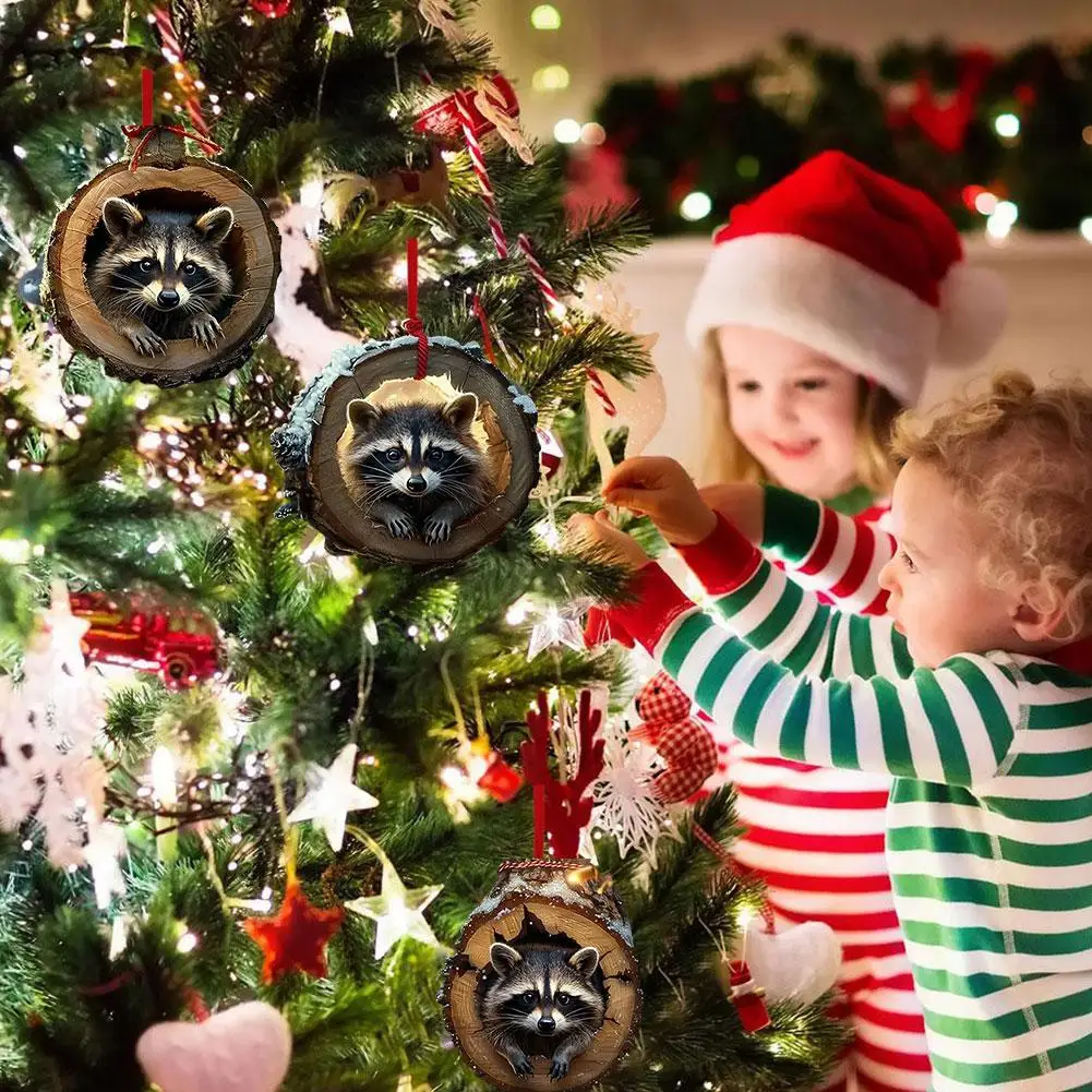 Animal Christmas Ornaments 2D Acrylic Forest Animal Ornaments Cute Christmas Tree Pattern DIY Tree Decoration