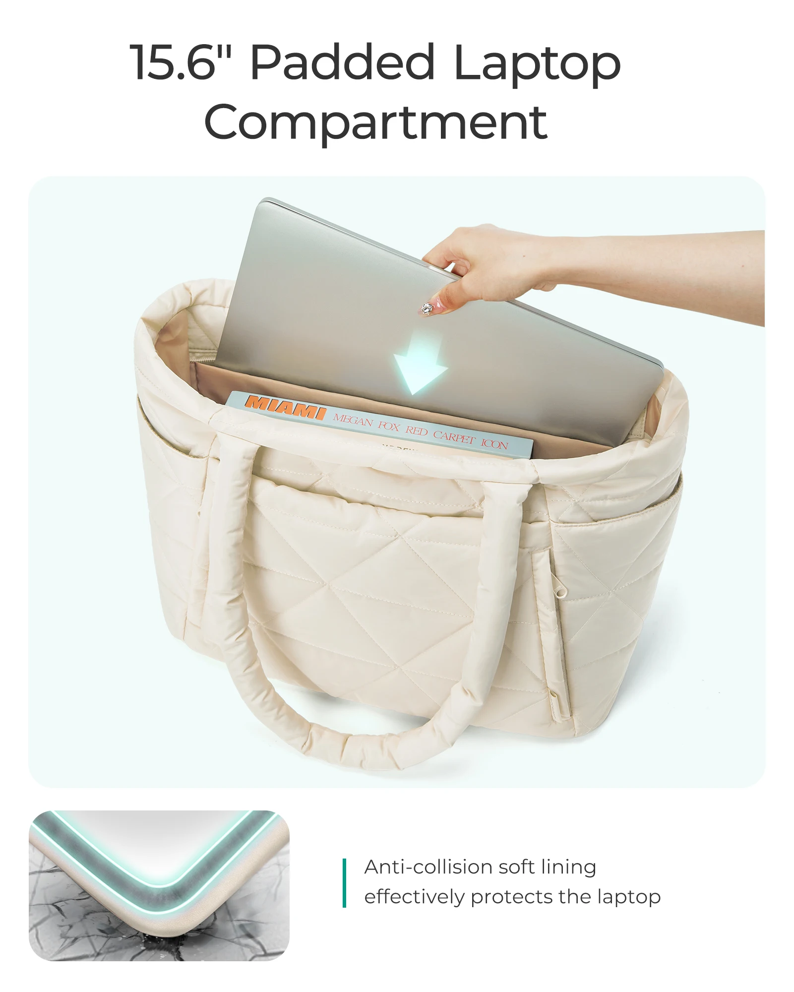 BAGSMART Puffy Tote Bag Large Quilted Shoulder Bag with