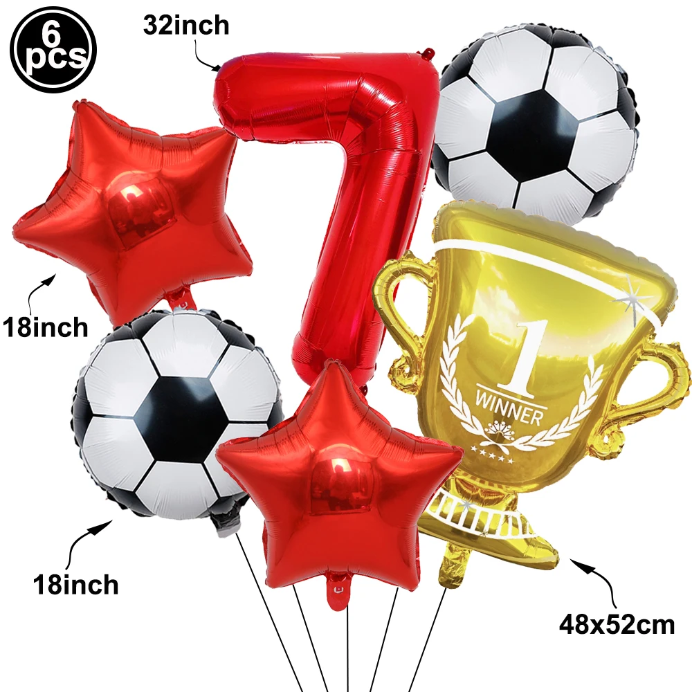 Fußball-Geburtstagsdekoration Fußball Gold-Trophäe Rot-Blaue Zahlenballons Set Fußball-Sportthema Jungen-Geburtstagsparty-Deko – Detail 8