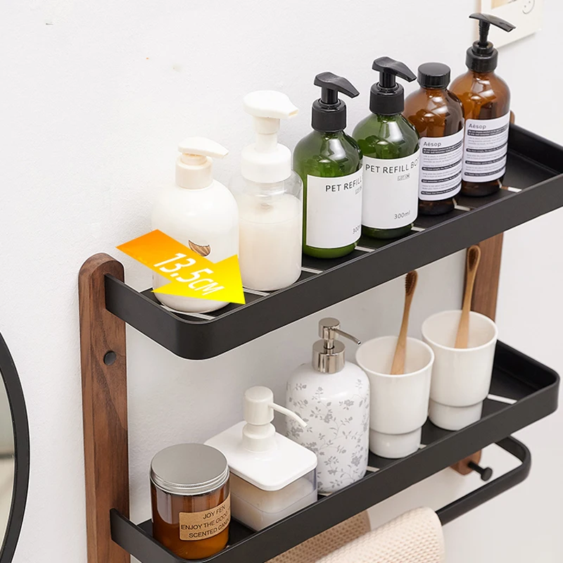 Badkamerrek, hangend, zwart, metaal, zonder boren - en met boring | badkamerrek wand smal | shampoohouder voor douche | modern badkamermeubel | doucheplank 80 x 15 | verticaal rek voor douche