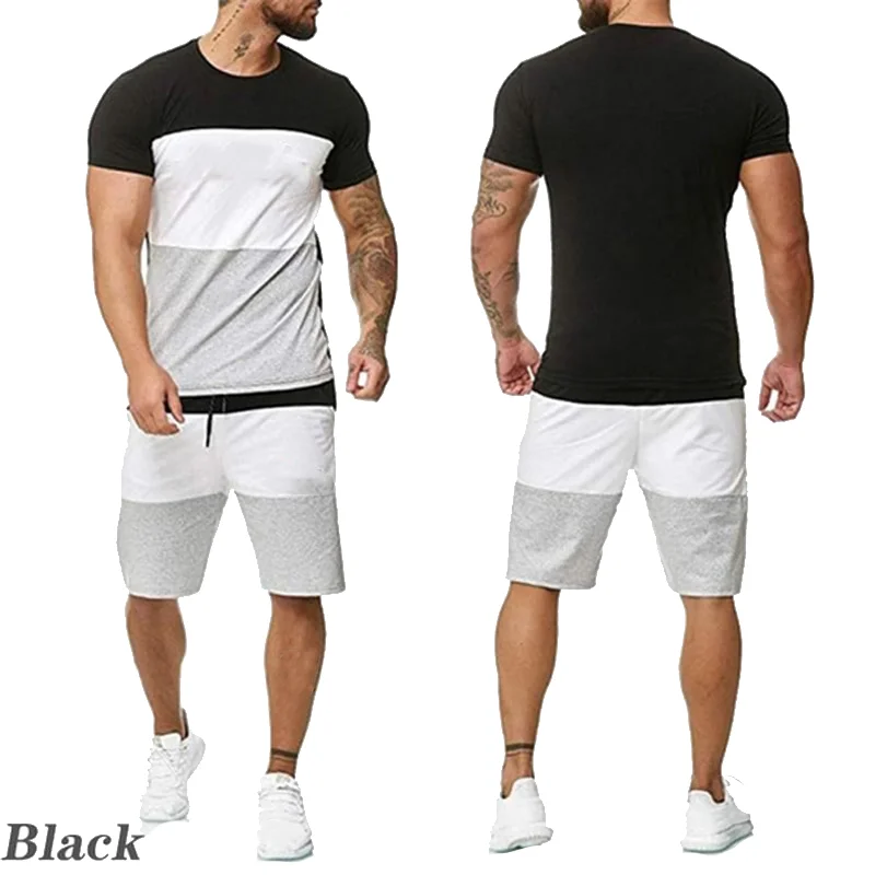 New Men's Casual Short-sleeve Suit Color Matching T-shirt and shorts