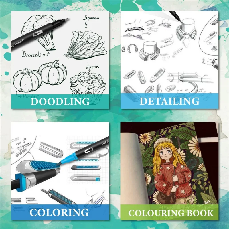 24/36/48/60 colors dual tips marker pen washable set soft fiber brush pen fine nib art drawing supplies stationery 2
