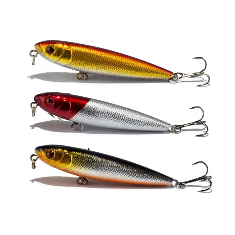 

8CM 9G Lowest Price Pencil Fishing Lures 3D Eyes Treble Hooks Plastic Wobbler Artificial Hard Bait Fishing Tackle 1Pcs