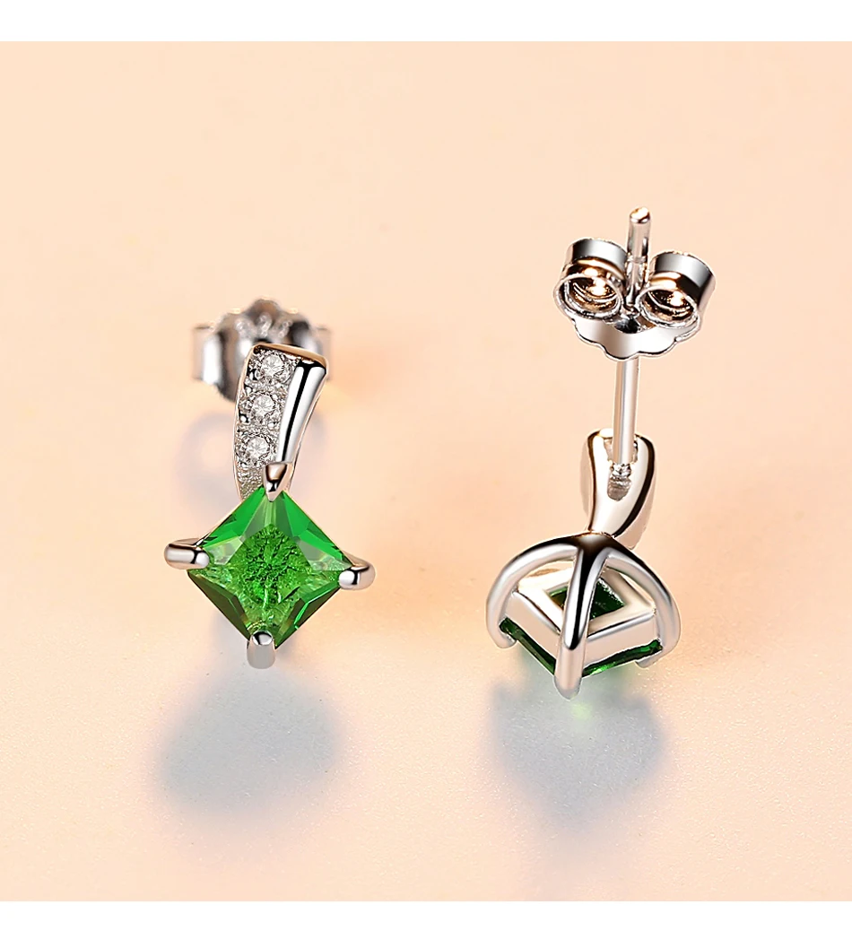Simpatici orecchini quadrati in argento sterling con smeraldi per donne, zirconi cubici di alta qualità, eleganti da sposa_voghion.com