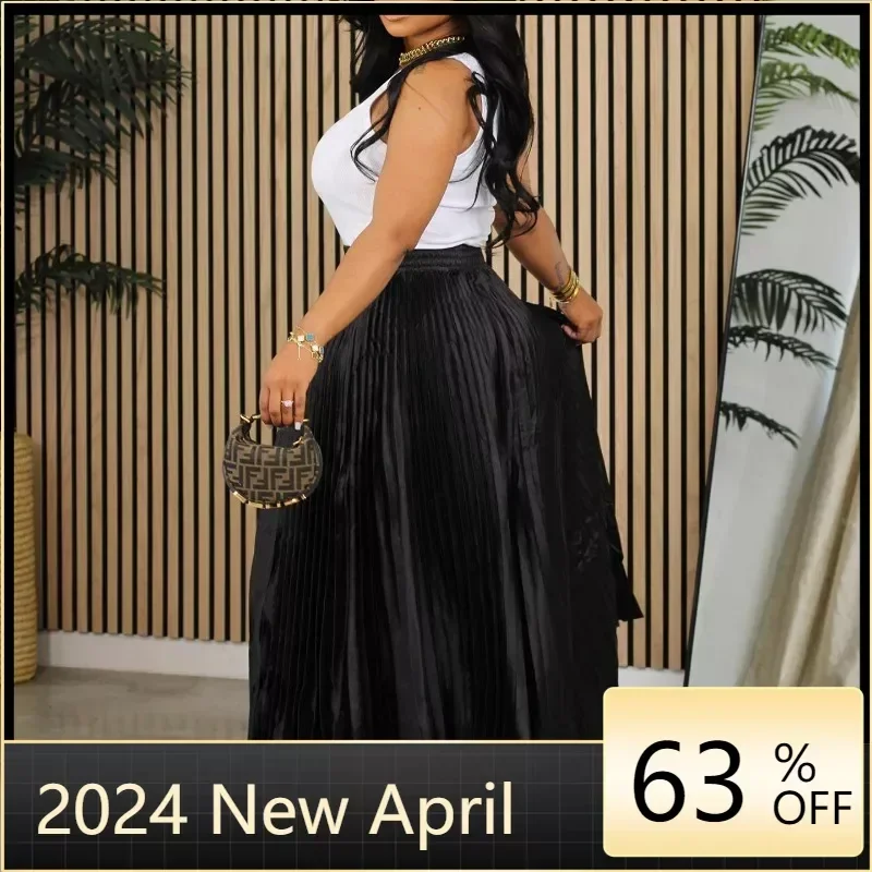 

Eleagnt Pleated Skirts For Women High Waisted Floor Length Luxury Female Birthday Party Dinner Wear Bottom SKirts Clothes 2024