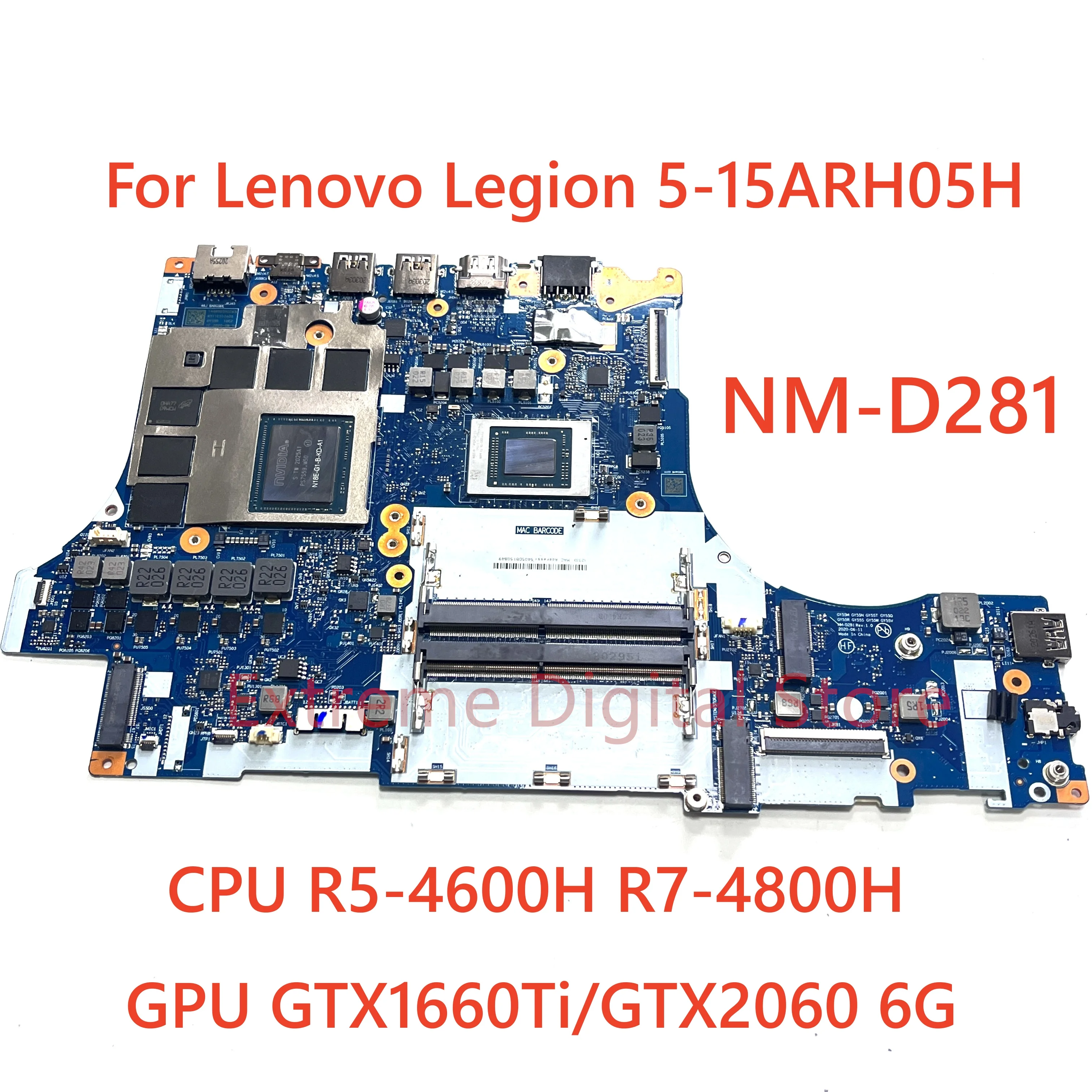 For Lenovo Legion 5-15ARH05H Laptop Motherboard NM-D281 With CPU R5 ...