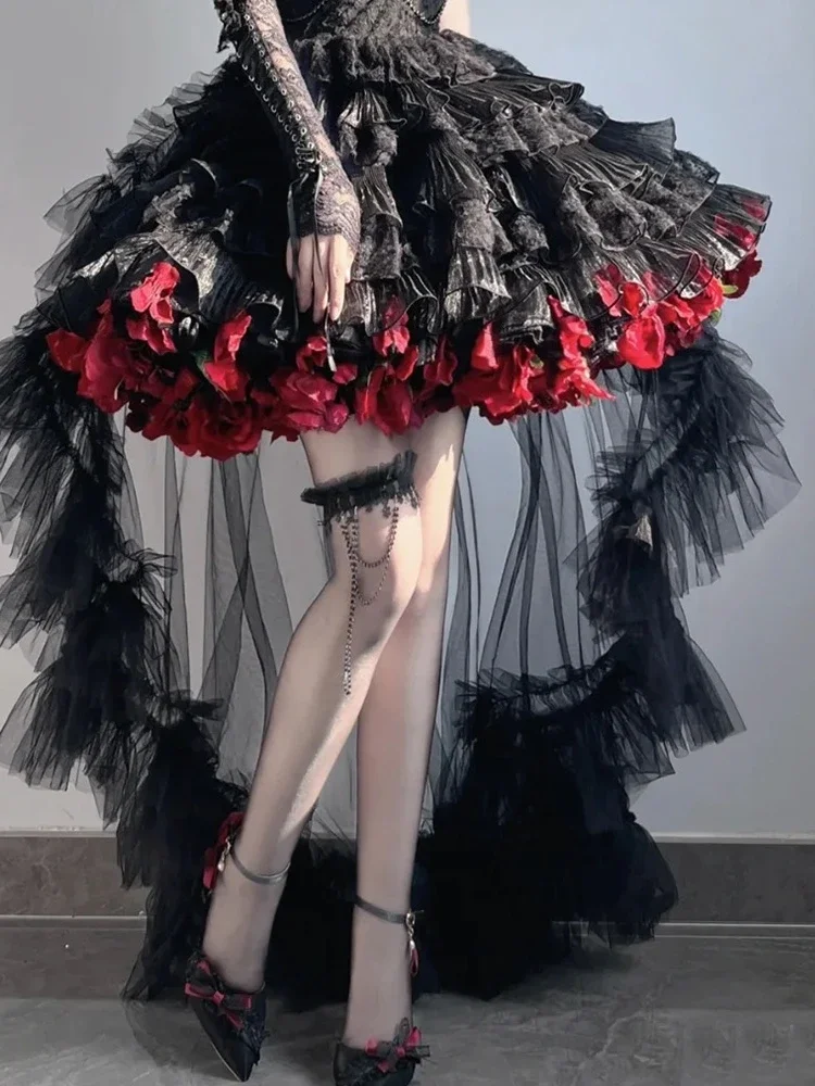 SOLD ONLY Long Trailing Mesh Cover Up Lolita Back Trailing Short Front and Long Back
