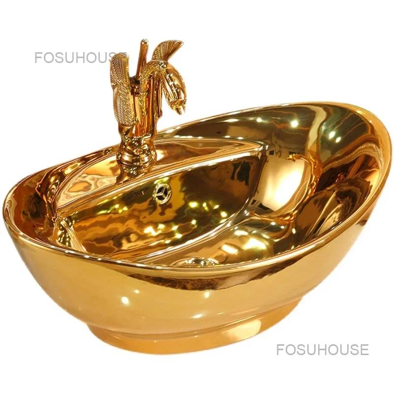 Gold Bathroom Sinks Ceramic Bathroom Sinks Art European Toilet Basin Wash Basin Modern Washing Hand bathroom sink
