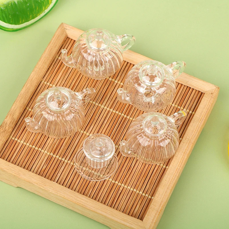 Dollhouse Teapot Teacup Dollhouse Miniature Glass Transparent Teacup Kettle Teapot Flower Vase Model Toys For Dollhouse DIY 3