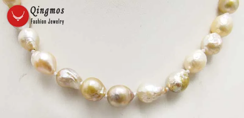 Qingmos Fashion 9-10mm Round Natural Freshwater Multicolor Edison Pearl Necklace for Women Fine Jewelry 17