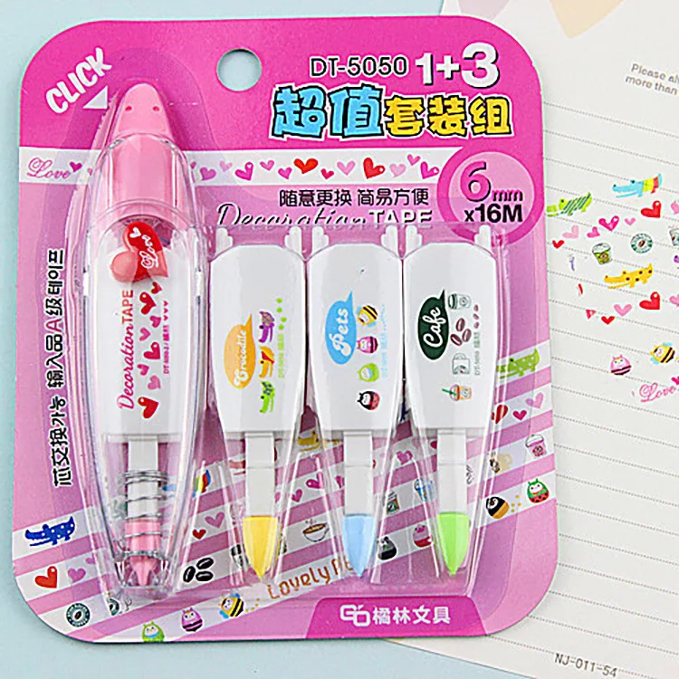 4pcs Correction Tape Refill Set Lovely Decoration Click Corrective Tape Stationery Correcting School Supplies Kawaii Accessories correction tape