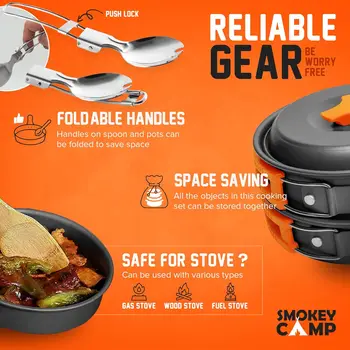 Camping Cookware Mess Kit Set with Stove - Backpacking Camping Pots and Pans Set All in One Non-Stick Camping Cooking Set Portab 3