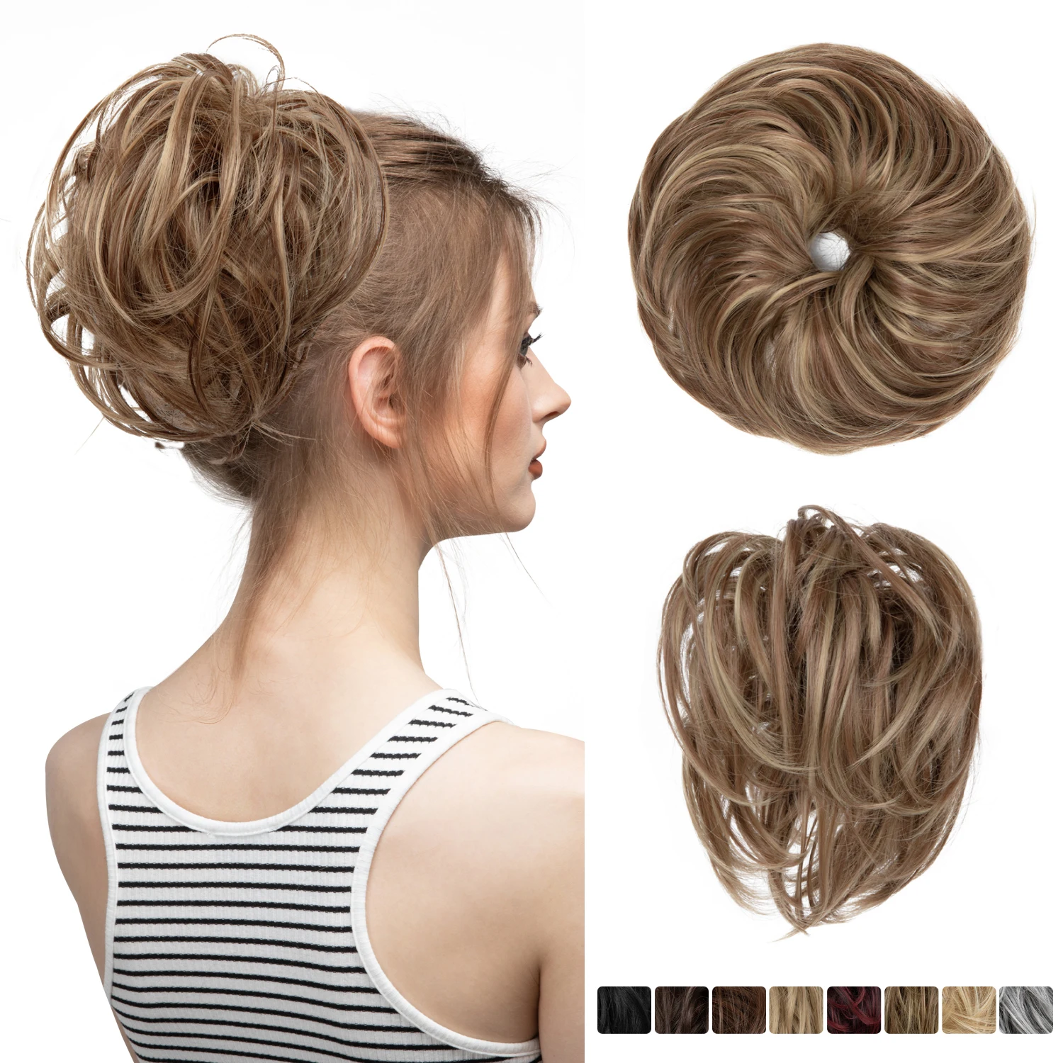 Synthetic-Fake-Messy-Bun-Hair-Curly-Band-Hairpiece-Scrunchie-Scrunchy ...