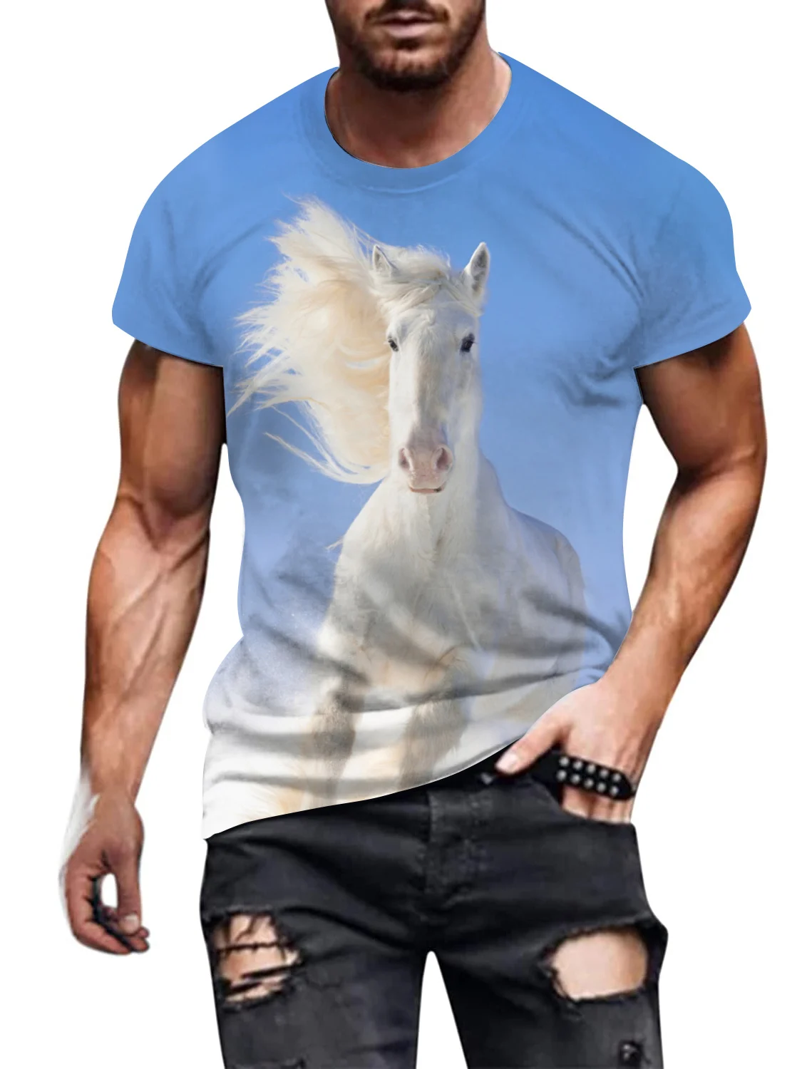 

2023 New 3D Printing Animal Print Summer Casual T-shirt Horse Fashion Street Casual T-shirt Men's and Women's Short Sleeves