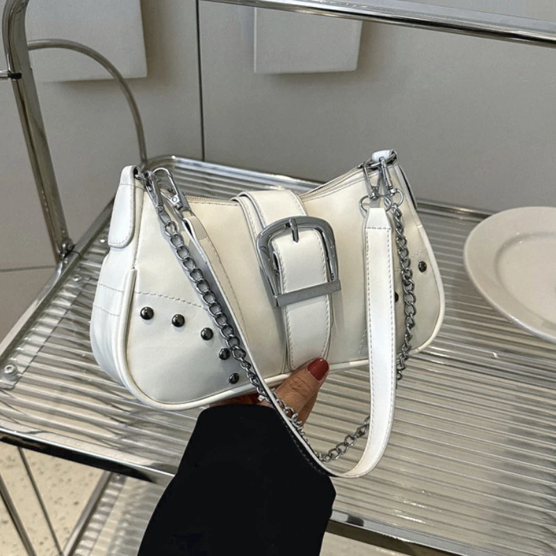 

Simple Retro Underarm Bag for Women Fashion Casual Ladies Small Shoulder Bags Rivet Chain Female Tote Purse Handbags Armpit Bag