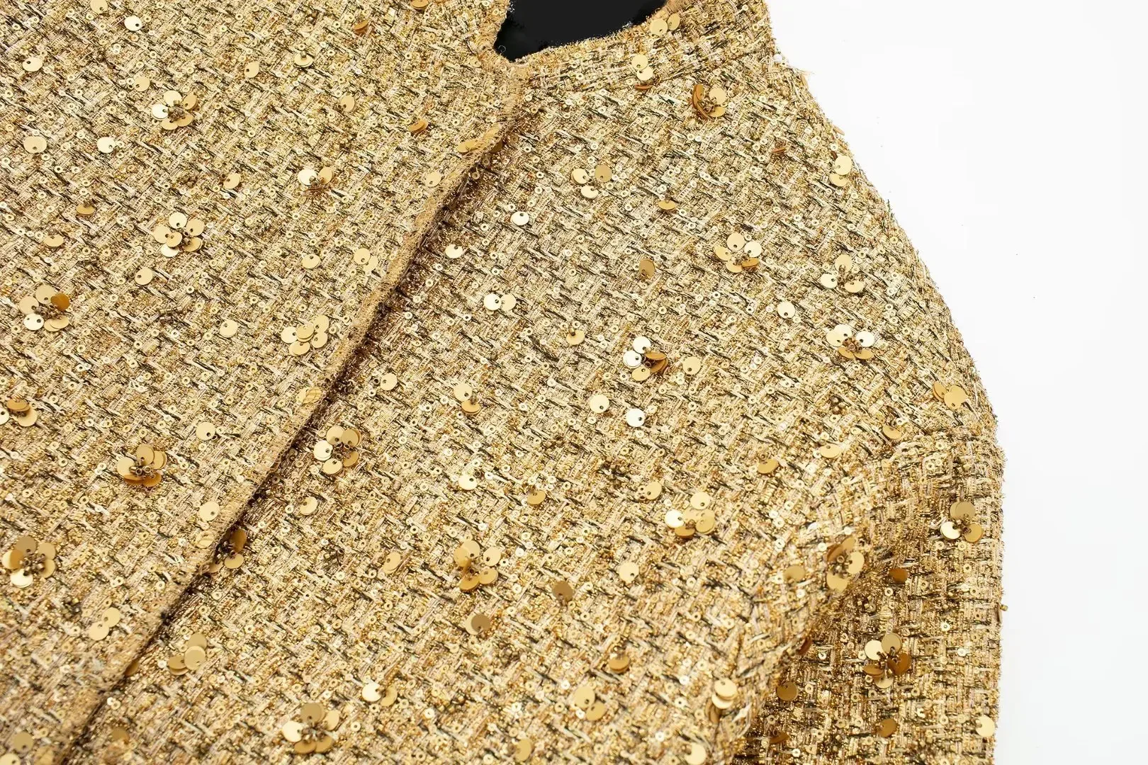 Se0d696659e2f4a90864e38bcf1380311h Women's Sequined Bomber Jacket Fall New Round Neck Long Sleeve Pocket Stretch Hem Sequins Jacket Coat Female Chic Outerwear Mallzona