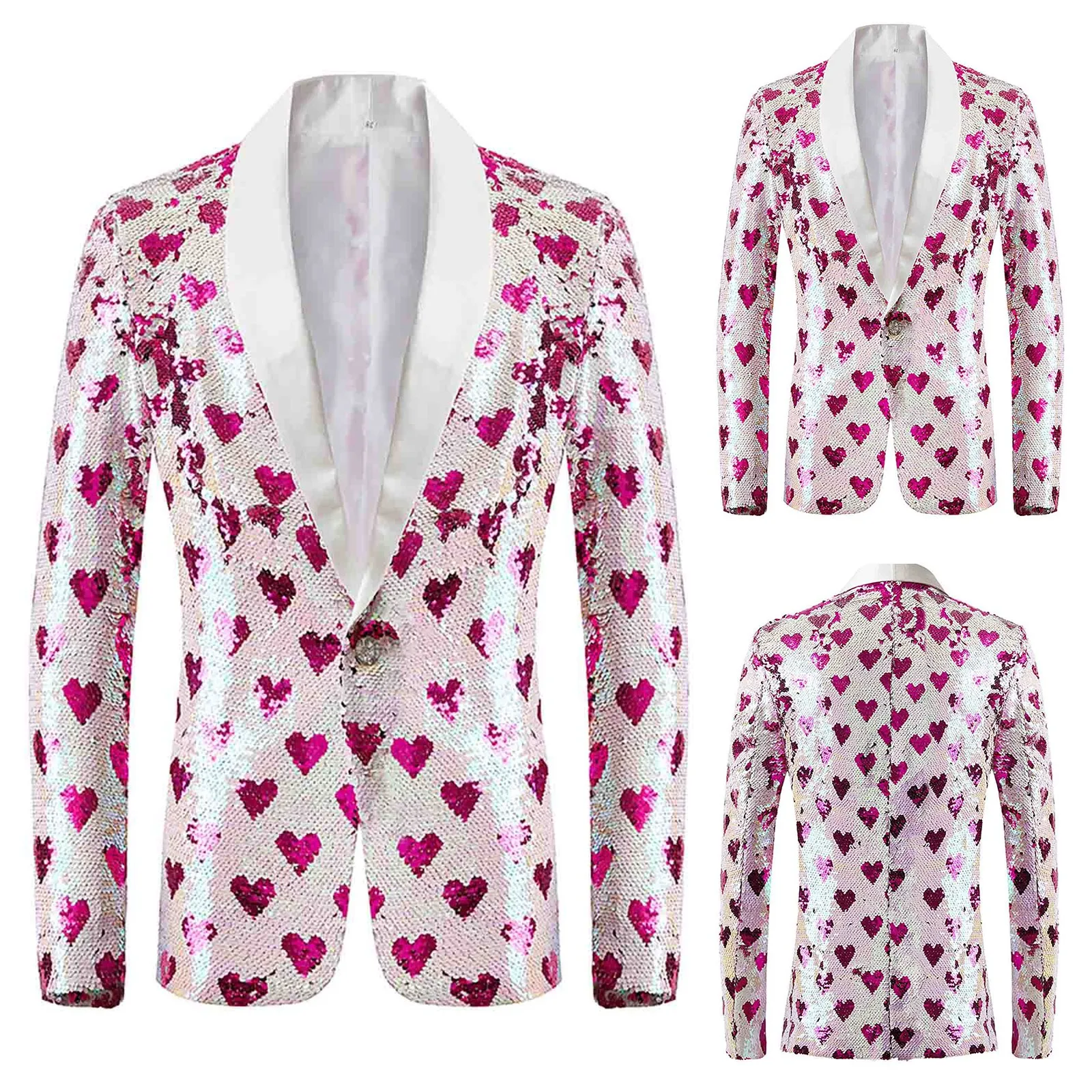 

Heart Blazer Male Prom Party Suit Fashion Slim Fit Long Sleeve One Button Shawl Lapel Mens Party Suit Jacket Wedding Costume