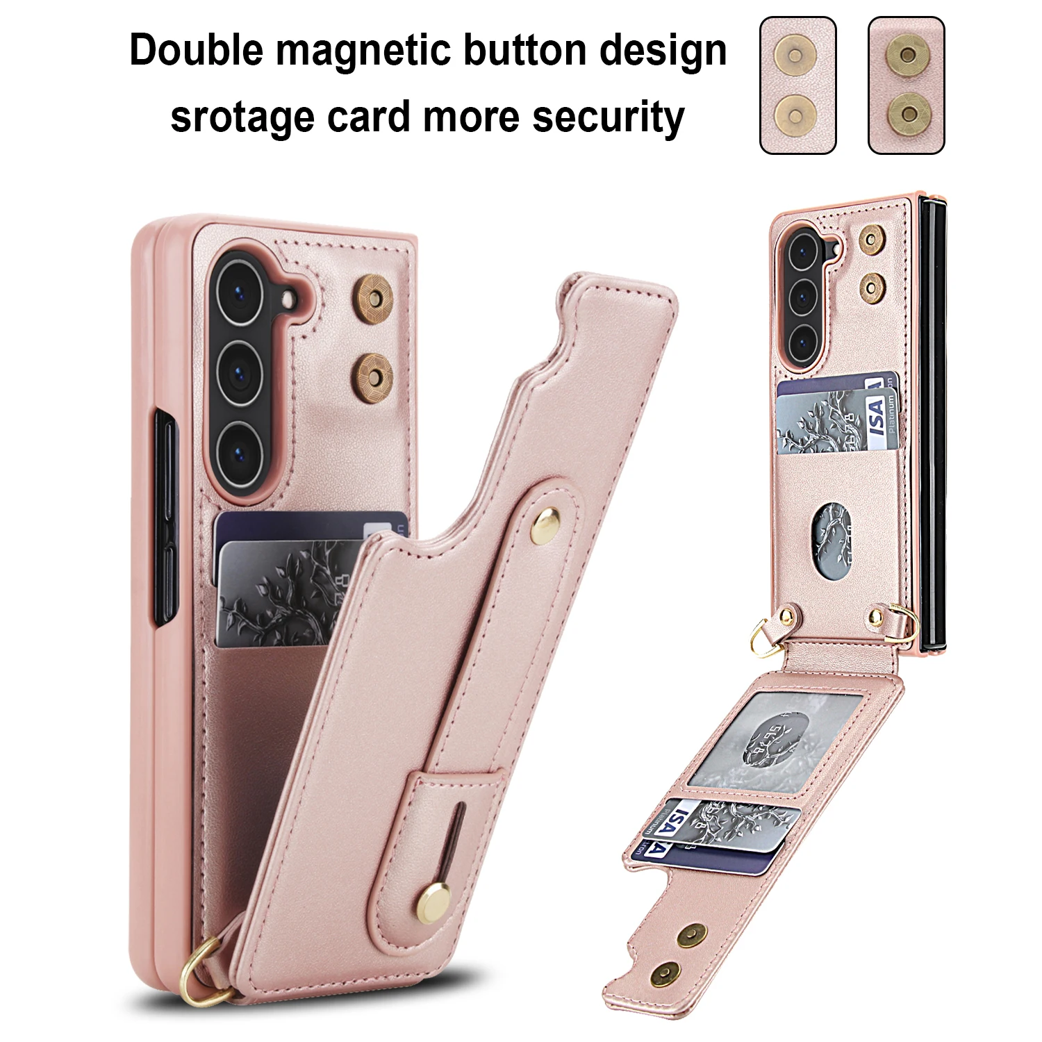 Premium Wallet Case with Strap and Magnetic Closure - Wristband Card Slot Protective Cover