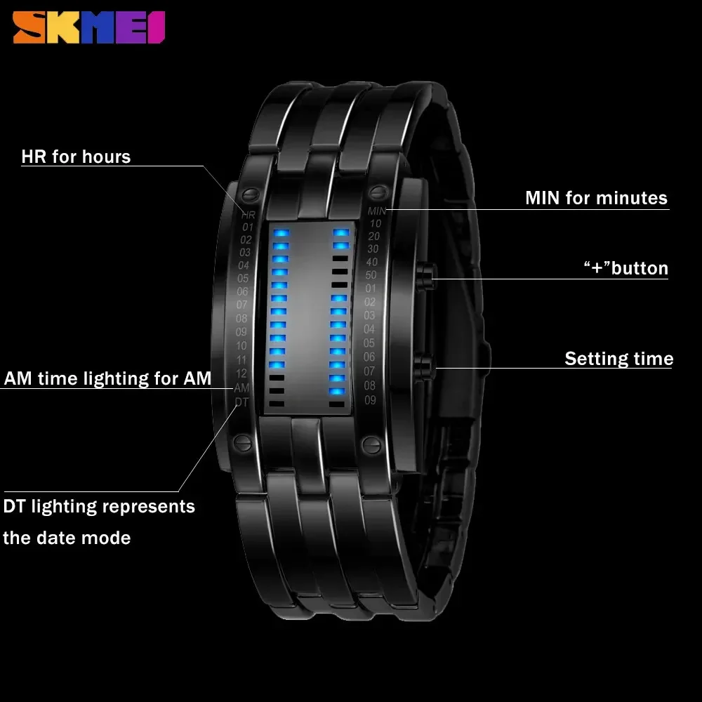 Skmei  Couple Stainless Steel Strap LED Display Watches 5Bar Waterproof Digital Watch Reloj Hombre For Creative Sport 0926 6