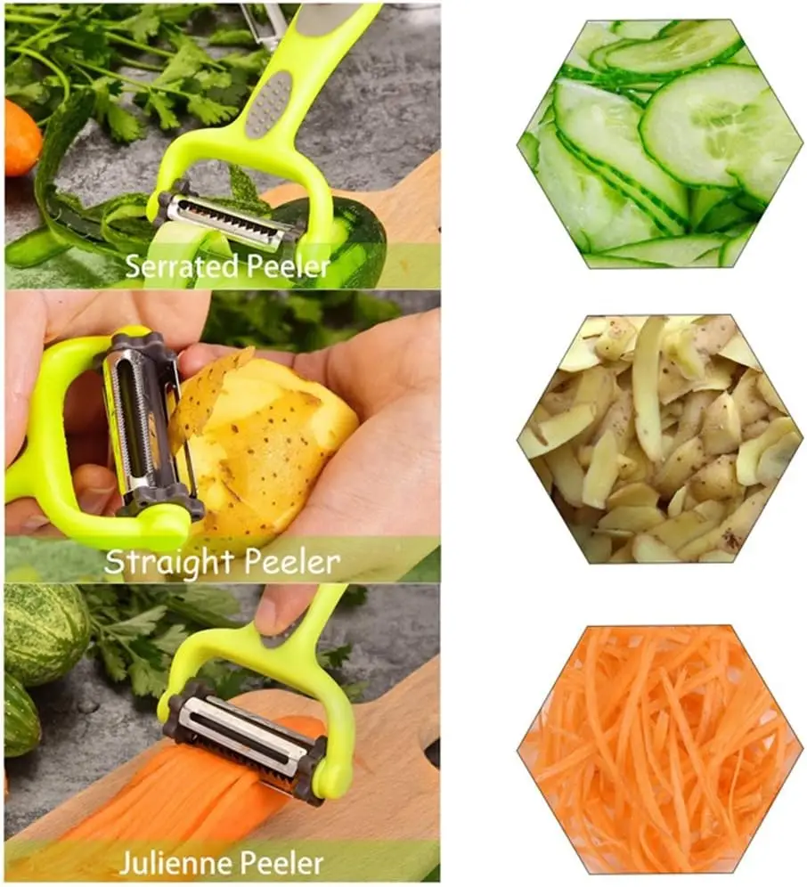Vegetable peeler 3-in-1 peeler for kitchen multifunction julienne peeler + serrated peeler for vegetable carrot potato